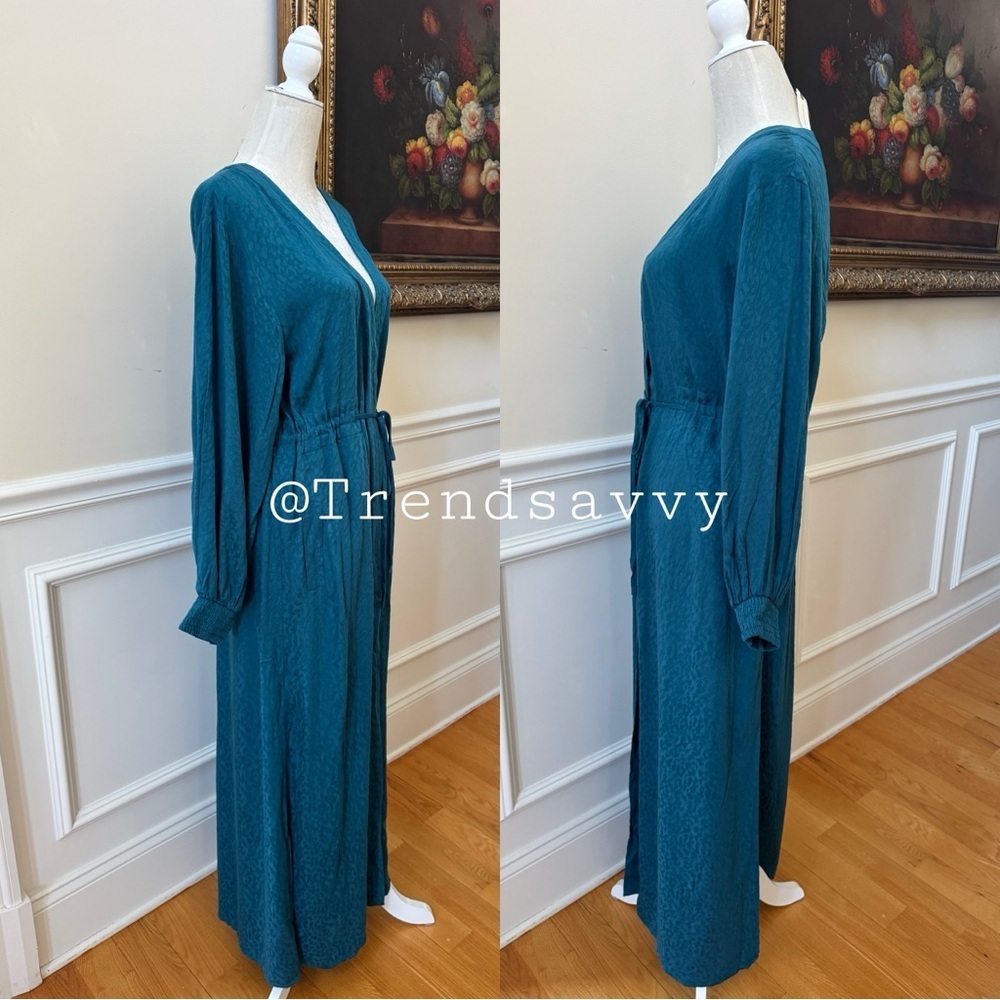 Anthropologie Blue Smocked Waist Maxi Dress Robe Boho Lounge Size L/XL NWT - Picture 9 of 13